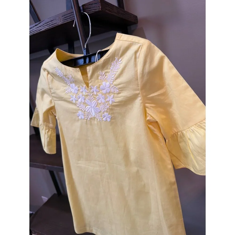 Janie & Jack Sunshine AERIN Embroidered Poplin Shift Dress Yellow Girls Size 6